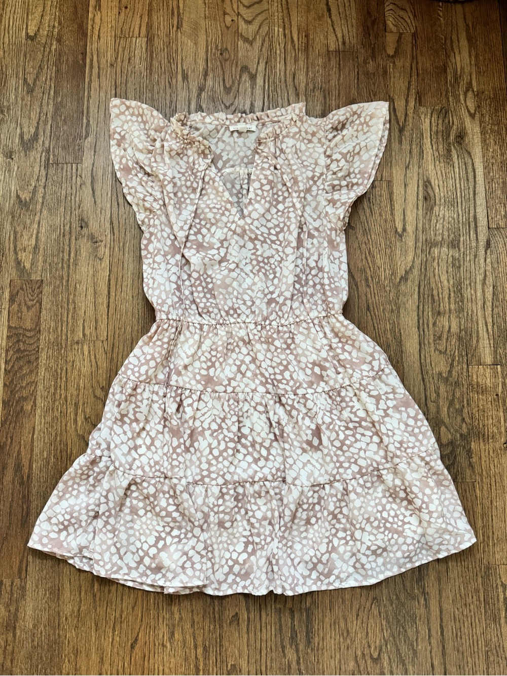 Blu Pepper Tan & White Tiered Ruffle Sleeve Summer Dress